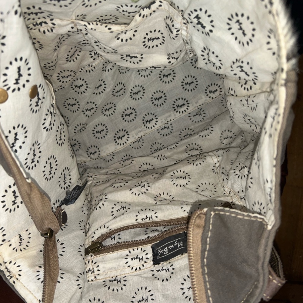 Myra Bag Cowhide, Leather and canvas tote Brown and turquoise Patterned Tote - Picture 7 of 9